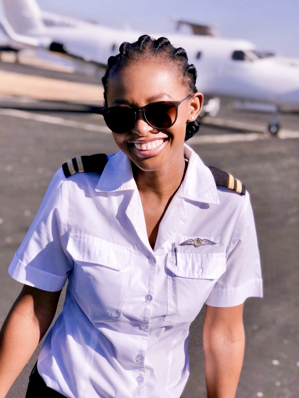 black female commercial pilot